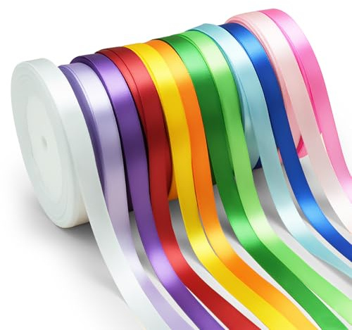 Homshsjhkis 12 Pcs Nastri Colorati, Doppio Raso, 12 Colori Nastro Regalo, 1 cm x 25 m Nastrino per Artigianato, Natale, Decorazioni, Adatto per Confezionare Regali, Feste Compleanno, Bomboniere