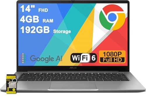 ASUS Chromebook CX14 - Laptop ligera para estudiantes de 14 pulgadas, FHD, antirreflejos, Intel Celeron N4500, 4 GB de RAM, 320 GB de almacenamiento (64 GB eMMC + tarjeta SD de 256 GB), tipo C