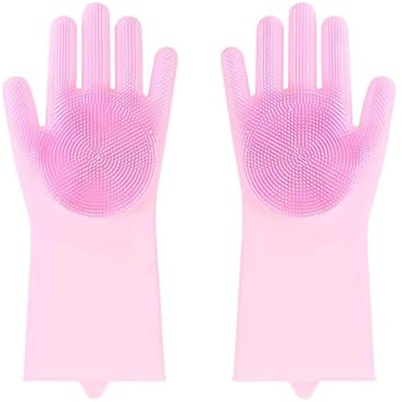 Itingy Dog Washing Gloves 1 Pair, Cat Grooming Brush Glove, Heat Resistant Silicone Mitt Household with Hanging Hole, 3 in 1 Bathing, Deshedding and Massaging Cleaning Glove Multifunction for Pet-Pink
