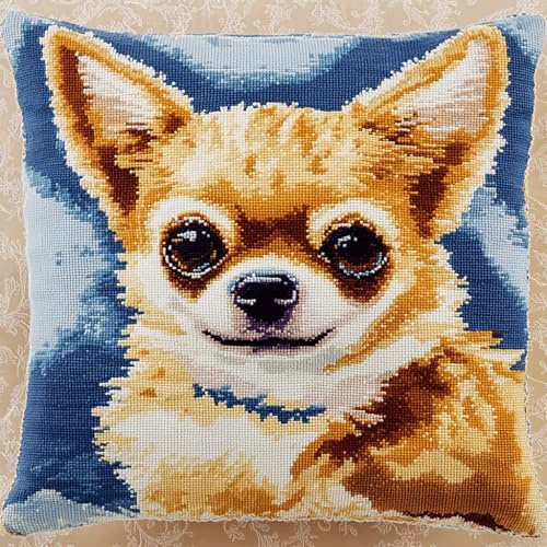 AMBATTERY knüpfteppiche & knüpfkissen Kissenbezug, Tier Hund Knüpfteppich Zum Selber Knüpf-Sets mit Kissen knüpfen-Set,knüpfkissen mit vordruck 43x43cm
