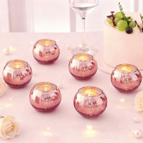 6 Stück Blau Quecksilber Glas Teelicht Kerzenhalter für Tabelle Tafelaufsätze, Haus, Brautdusche, Geburtstag, Party Tischdekoration (6, Rosa)