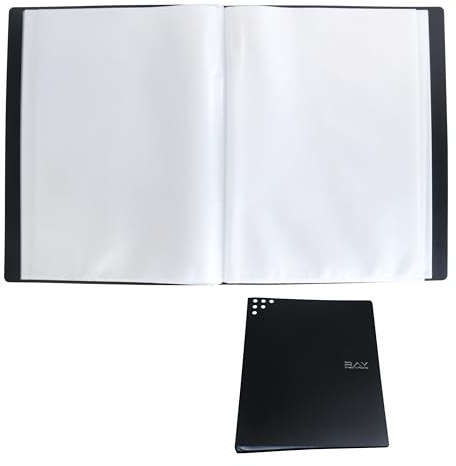 AMO HERMOSO Bildbok A4 med 40 fodral – insynsskyddande mapp PP med 40 genomskinliga fodral för 80 ark anteckningar, certifikat och dokument – presentationsmapp för kontor, kör och skola (svart)