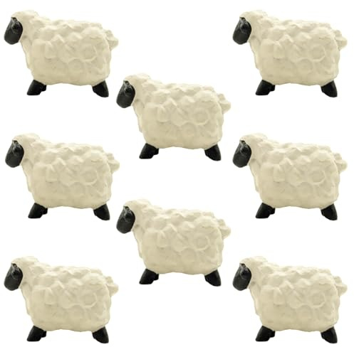 PlentifulHome Mini Sheep Figurines Set of 8, Resin Lamb Ornaments, 3.18 cm