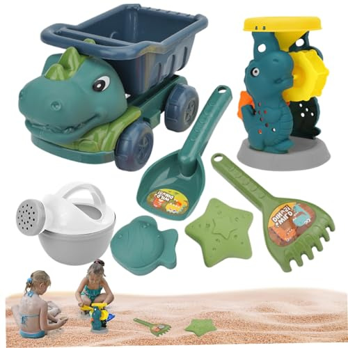 Strandspielzeug 7-teilig, Dinosaurier-Sandspielzeug, inklusive Muldenkipper, Gießkanne, Schaufel, Rechen und Sandformen, sicherer Kunststoff-Sandkasten für Kleinkinder, Kinder, Mädchen, Jungen, San
