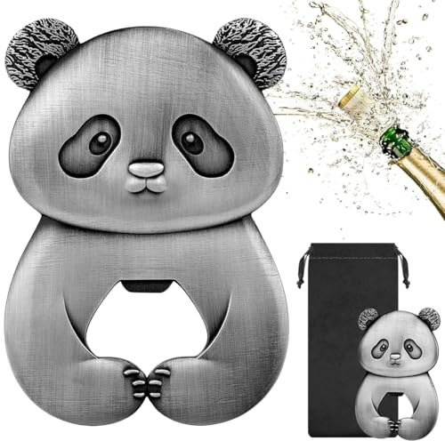 Décapsuleur de Bière Panda, avec Sac Cadeau, Décapsuleur Forme de Panda Mignon, Cadeaux pour Homme, Femme, Amoureux du Animaux, Cadeau de Fête des Pères Noël Anniversaire, Cadeaux Bière, Argent Foncé