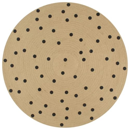 Mokuyary Tappeto fatto a mano in iuta con motivo a pois, 120 cm, antiscivolo, soggiorno, camera da letto