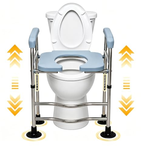 HechoVinen Toilettensitzerhöhung mit Armlehnen, Starker Edelstahlbau | Höhenverstellbarer WC Sitzerhöhung mit Aufstehhilfe, Bis 150 kg, Passend für Senioren, Schwangere und Behinderte