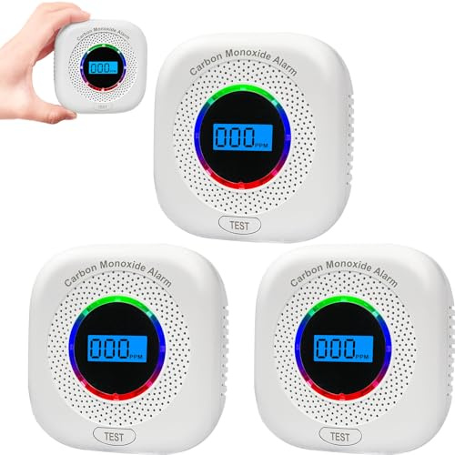Carbon Monoxide Detector 3 Pack, Portable CO Alarm with LCD Display&85 Decibel Sound, Replaceable Battery CO Detector for Home and Travel(Batteries NOT Included)