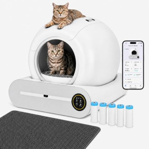 Lettiera Autopulente Gatti XXL 65L, Cassetto Rifiuti 9L, Antiodore Ionico | Lettiera autopulente per gatti, controllo App e monitoraggio salute, 1-8 kg, ideale per famiglie con più gatti