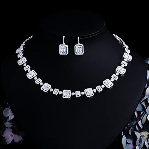Smycken Cubic Zirconia Pave Vit Guld Färg Bröllopssmycken Set För Kvinnor Festklänning Tillbehör