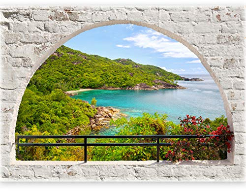 murando ILLUSIONE OTTICA 3D 210x150 cm Carta da parati sulla fliselina Carta da parati in TNT Quadri murali Fotomurale Finestra Pietra Mare Spiaggia Duna