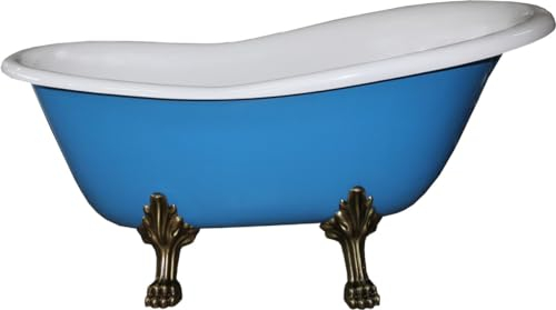 Casa Padrino Freistehende Luxus Badewanne Jugendstil Roma Hellblau/Weiß/Altgold 1470mm - Barock Badezimmer - Mod1