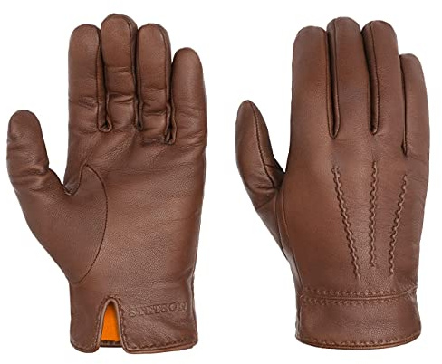 Stetson Soft Nappa Lederhandschuhe Herren - Fingerhandschuhe mit Futter aus Baumwolle - Handschuhe aus Leder (Ziege) Herbst/Winter - Herrenhandschuhe braun 8 HS