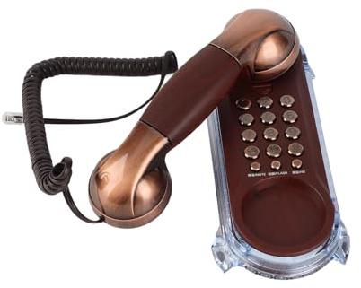 Antikes Retro-Telefon, Vintage, schnurgebundenes Telefon, Wandmontage, altmodisches Telefon mit blauer Hintergrundbeleuchtung (rotes Kupfer)