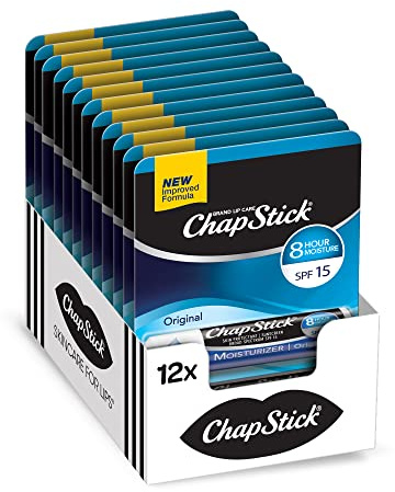 ChapStick Moisturizer Original Lip Balm Tubes, SPF 15 and Skin Protectant - 0.15 Oz (Pack of 12)