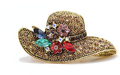 Prinzessin zu Stolberg Brosche 'Sommerhut' mit Blumen aus Kristallen & Antik-Look (Gold)