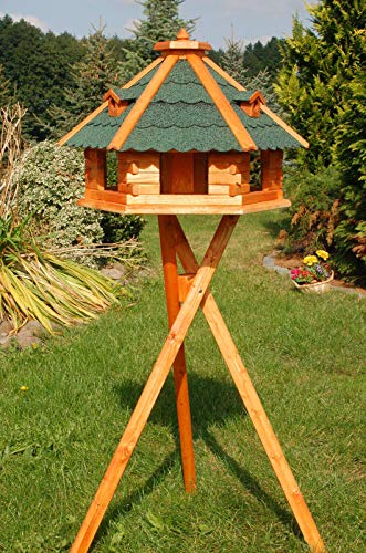 XXXL Premium Vogelhaus ⌀70x45cm mit/ohne Solar/Ständer Futterhaus Vogelvilla Vogelfutterhaus, Farbe: Grün + Solar + Ständer