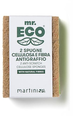 martini SPA - Mr Eco - Spugna doppia azione, cellulosa e fibra antigraffio, colore verde e marrone, 10x7x2 cm, 32g, 2 unità - Made in Italy -
