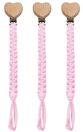 3 Stück Schnullerkette Baumwolle Schnullerband Baby Schnullerketten für Neugeboren Mädchen und Jungs Lätzchen (Hellrosa)