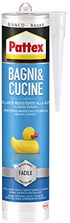 Pattex Sigillanti Light Bagni&Cucine Bianco, Sigillante resistente alla muffa, Sigillante bagno docce e lavandini, Sigillante cucina impermeabile, 1x280ml cartuccia