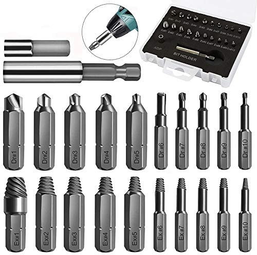 Schraubenausdreher Set，22 Stück Beschädigte schraubenentferner set，Magnetischer Verlängerung und Adapter für Beschädigte Schrauben