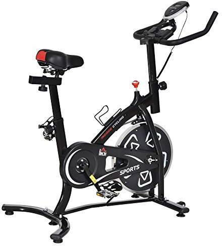 HOMCOM Vélo d'appartement vélo de fitness velo d'intérieur avec écran LCD multifonctions vélo biking cardio-training selle et guidon réglables acier noir