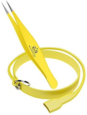 Majestic Bombay Point Tweezer for Women and Men – Splinter Ticks,Facial, Brow and Ingrown Hair Removal–Sharp, Needle Nose, Surgical Tweezers Precision Best Tweezers for Chin Hair X Drop Wristband