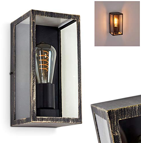 HOFSTEIN Außenwandleuchte Hamra, Außenwandlampe aus Metall/Glas in Schwarz-Goldfarben/Klar, moderne Wandleuchte in Gitter-Optik mit Lichteffekt, E27, IP44, Hof, Eingangsbereich, Terrasse, Haustür