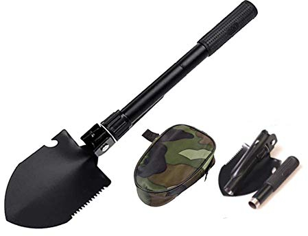 MEETOZ Military Portable Folding Camping Shovel and Pickax, Small Compact Pickaxe with Carrying Pouch, Military Entrenching Survival Multitool for Camping, Hiking, Backpacking, Back Yard, Store