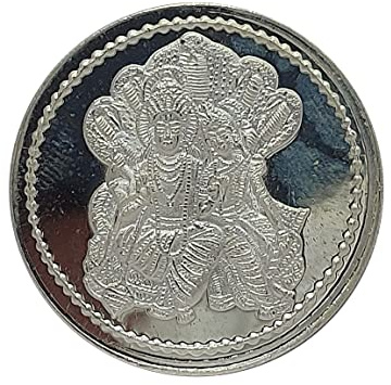 Rajasthan Edelsteine Silber fein 999 Münzen 10 Gramm Göttin Gott Vishnu Narayan Laxmi Shesh Naag A446