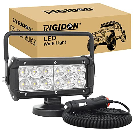 RIGIDON 1x led arbeitsscheinwerfer magnetfuß, suchscheinwerfer, 7 zoll 36W | flood, zigarettenanzünder, 5 meter kabel, 12V 24V, offroad beleuchtung, zusatzscheinwerfer, für auto traktor KFZ LKW 4x4 boot
