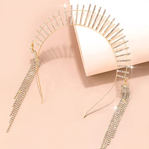 IYOU Mary Halo Krone Stirnband Gold glitzernde Strass Göttin Kopfschmuck Quaste Hochzeit Party Kostüm Haar Tiara Kopfbedeckung für Frauen(Gold)