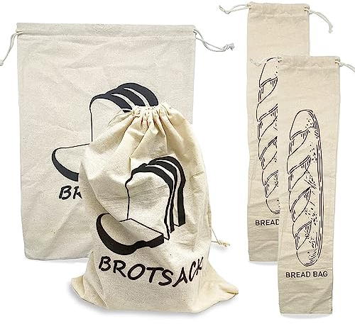 aghoer Brotbeutel Leinen Aufbewahrung Frischhalten - 4 Stück Groß Beige Stoff Brotsack Wiederverwendbare - Leinenbeutel für Brot Tasche Obst Gemüse Kartoffel（38x28cm / 68.6x14.7cm)