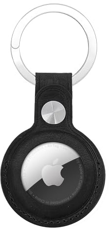 AirTag-nyckelring i äkta läder för Apple AirTags. Anti-förlorad, repbeständig säker nyckelring fodral för nyckel, hund/kattkrage, bagage, väska. Skyddande Air Tag nyckelring fodral tillbehör (svart)