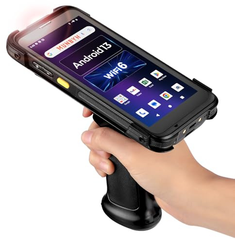 MUNBYN Android Barcode Scanner with Pistol Grip, Android 13, Wi-Fi 6 MUNBYN Mobile Computer Handheld Rugged PDA 5.5 Inch Data Terminal SE4710 Zebra Scanner 4+64GB Bluetooth GPS 1D 2D QR, 086P Pro