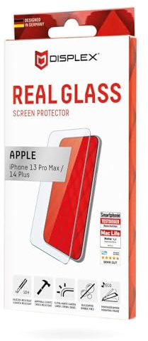 Displex Panzerglas 2D/ Clear (10H) für Apple iPhone 13 Pro Max/14 Plus, Eco-Montagerahmen, Tempered Glas, kratzer-resistente Schutzfolie, hüllenfreundlich