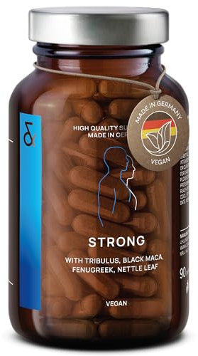 Strong - Black Maca Complex with Tribulus Terrestris, Codyceps Sinensis, L-Arginin, Black Garlic, Fenugreek Seed, Ginseng, Zinc & Selenium - Adaptogen Supplement for Men - 90 Capsules