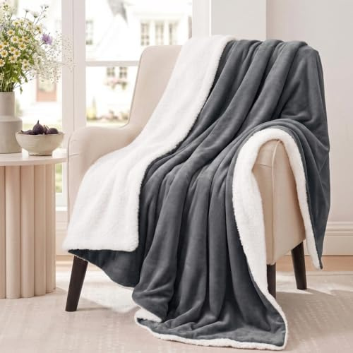 Aisbo Sherpa Fleece Throw Blanket Dark Grey - Fluffy Thick Warm Blanket for Sofa Couch Throw Single Size, Solid Microfiber Bed Blanket Soft Throws for Travel, 130x150cm