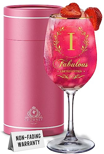 CROWNLY CRYSTAL Bicchiere da vino personalizzato per donne, regalo per la pensione e il compleanno, regalo per insegnanti set regalo per donne (I)