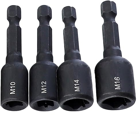 4 STÜCKE Schraube Gewindebohrer Stecknuss Adapter 1/4 Zoll Sechskantschaft Maschinengewindebohrer Bohrer Vierkant-Treiber Gewindebohrer Adapter für Bohrer (M10-M16)