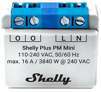 Shelly Plus PM Mini | Contador de electricidad inteligente WiFi y Bluetooth, 1 canal 16 A | Domótica | Compatible con Alexa y Google Home | Aplicación iOS Android | No requiere concentrador | Escenas