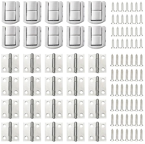 Pamtns 10 Pezzi Chiusure a Levetta Hasps Serratura 20 Cerniere Piccole Mini Cerniere per Cofanetti Lock Latch Argento Chiusura a Levetta per Scatola di Legno con Viti per Scatole Regalo Mobili Argento