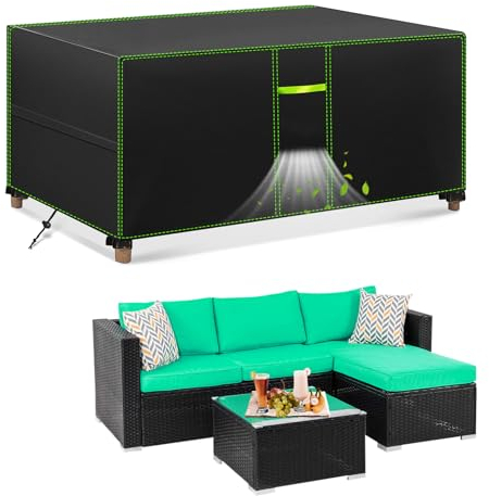 FORTRY Abdeckung Gartenmöbel Wasserdicht, Winterfest Schutzhülle, 420D Oxford Plane für Gartentisch Möbelsets Terrassenmöbel, Rechteckig Tischabdeckung 200x160x70cm
