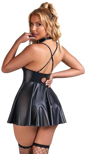 ohyeahlady Vestito Donna Sexy Finta Pelle Taglie Forti Curvy Hot Abito Sexydonna Elegante Nero Miniabito Tubino Abiti Sexy Corto Abbigliamento da Discoteca Vestiti da Notte Clubwear (Nero,M)