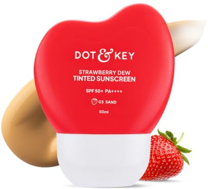Dot & Key Strawberry Dew Crème solaire teintée SPF 50+ Pa++++ – 03 Protection contre le sable à large spectre UA/UB, résistant à l'eau et à la sueur pour tous les types de peau, 50 ml