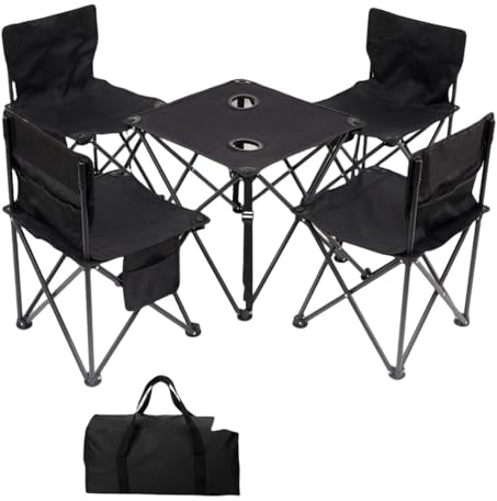 Klappstühle und Tischset, Stofftisch, Camping, Campingstuhl, Tisch, Outdoor, Gartenmöbel-Sets, Set, Campingtisch, Stuhl, Schwarz