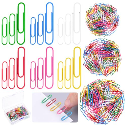 Glarks Lot de 750 trombones colorés – 2,8 cm, 3,3 cm, 5,1 cm, couleurs mélangées avec boîte de rangement pour papiers, bureau, école et usage personnel