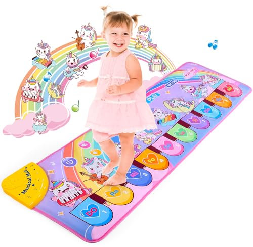 Unicorn Toys for 1 2 3 Year Old Girls Gifts, Piano Mat for Kids with 8 musical instruments, Early Educational Toddlers Baby Toys Birthday Present for Girls - Christmas Xmas Gifts for Kids