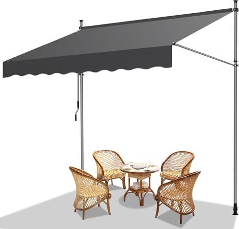 Jiubiaz Klemmmarkise Ohne Bohren, 350cm breit, Balkonmarkise mit Handkurbel, Sonnenmarkise für Terrasse, höhenverstellbar, UV-beständig, Sonnenschutz, Manuell Einziehbar, Grau