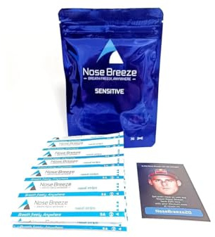 Nose Breeze Nasenpflaster, Nasenstrips, für bessere Nasenatmung, gegen Schnarchen und verstopfte Nase, 36 Stück, latexfrei (Blau, Sensitive: empfindliche oder trockene Haut)